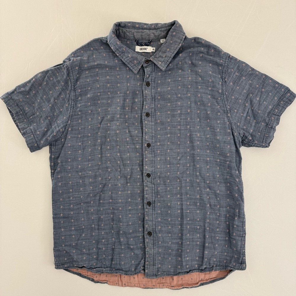 Blue Chambray Univibe SS Men’s XXL Button Up Shirt 2XL Skater Short Sleeve